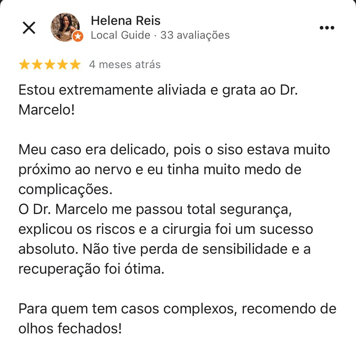 Avaliação Helena Reis — Google
